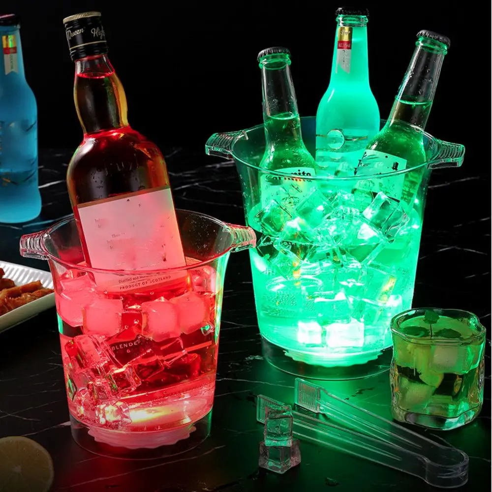 

Luminous LED Ice Buckets Large Capacity Transparent Beer Cooler Bucket Plastic with Clip Chilling Beer Container Restaurant