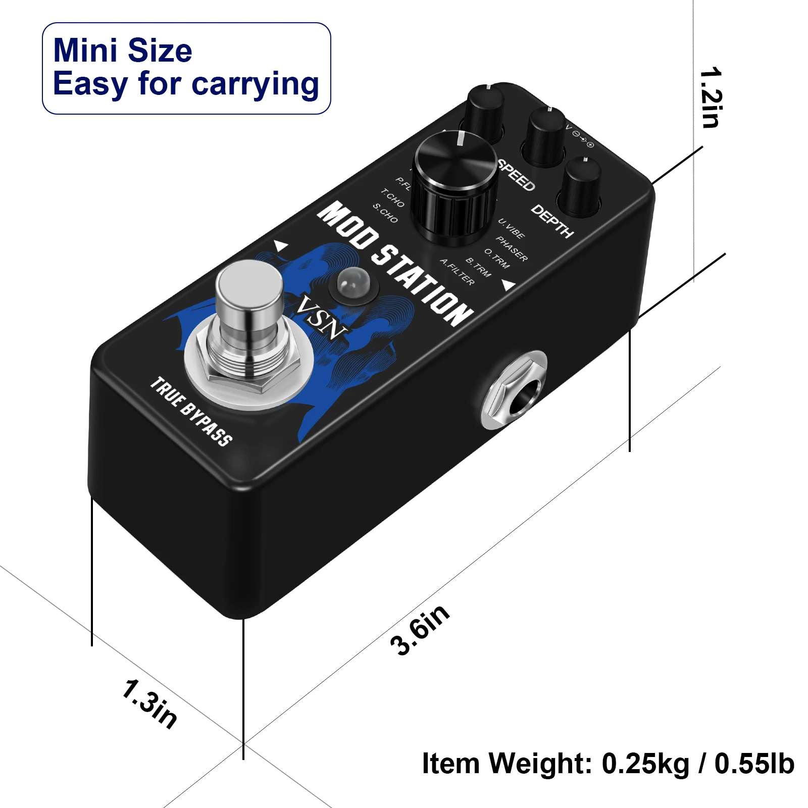 VSN Modulation Pedal for Electric Guitar Pedal Boards, 11 Effects Chorus Phaser Flanger Tremolo Vibroat Filter,11 Modulation Mod