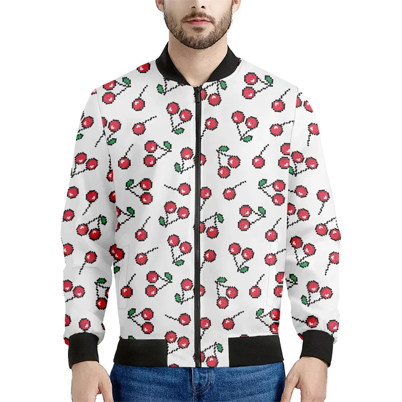 Cartoon Cherry Fruit Graphic Zipper Jackets Men Fashion 3d Printed Sweatshirt Tops Street Casual Bomber Jacket Long Sleeve Coat