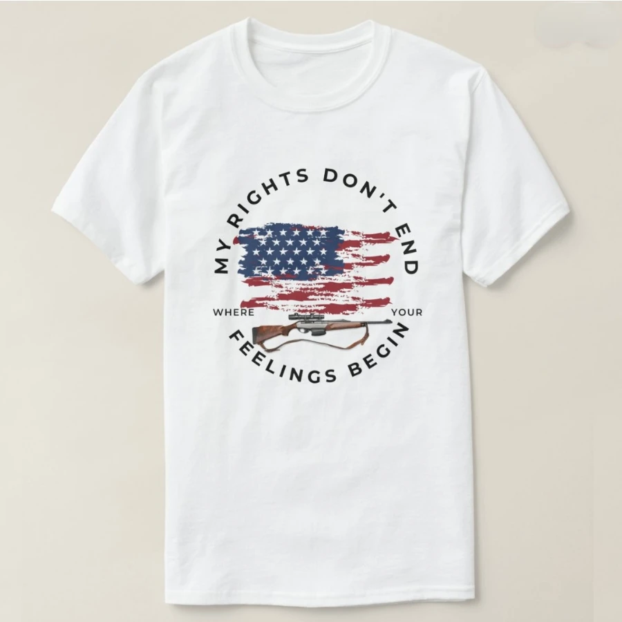USA Flag Rifle My Rights Don't End 2nd Amendment T-Shirt 100% Cotton O-Neck Short Sleeve Summer Casual Mens T-shirt Size S-3XL
