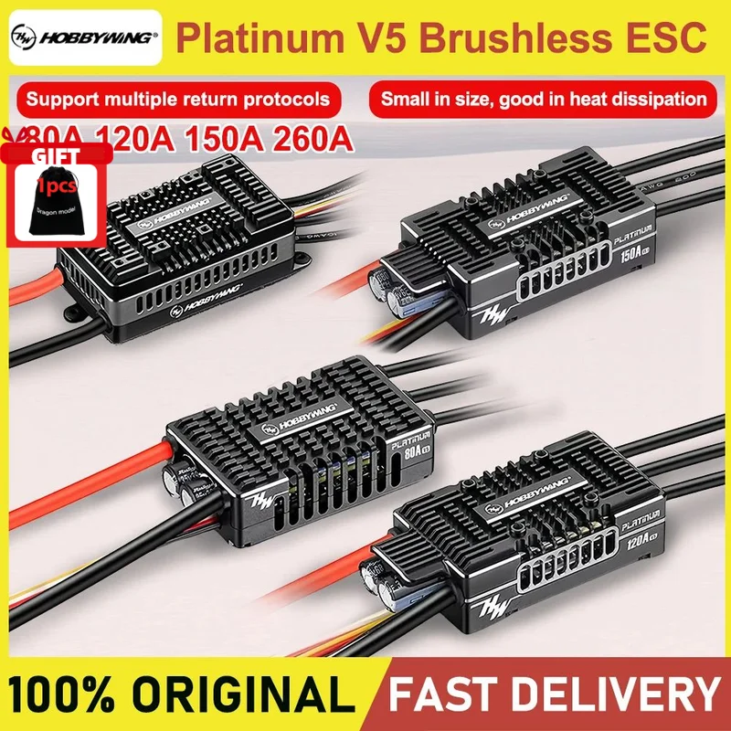 

Hobbywing Platinum V5 80A 120A 150A 260A Brushless ESC Electric Speed Control Switchable BEC Output For RC Helicopter Fixed-Wing
