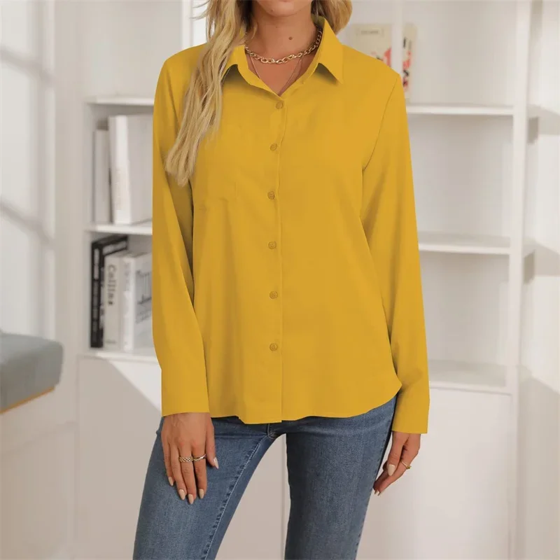 Chemise cardigan à revers à simple boutonnage pour femme, chemisier décontracté confortable, chemise à manches longues, document solide, bouton Piedmont, printemps, automne