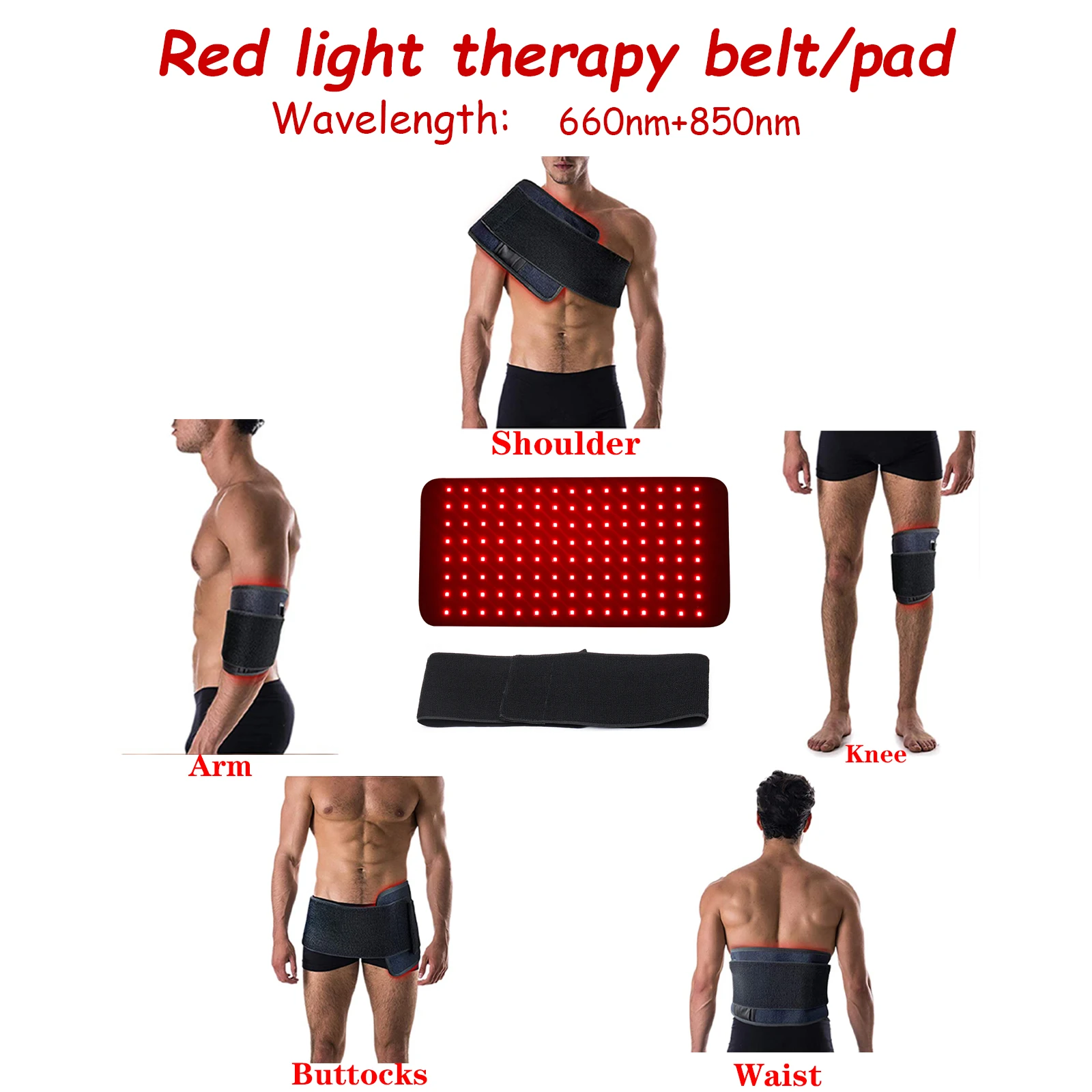 Infravermelho levou cinto de terapia de luz vermelha para o corpo 850nm + 660nm recuperação de ondas de luz dor muscular ferida reparação alívio