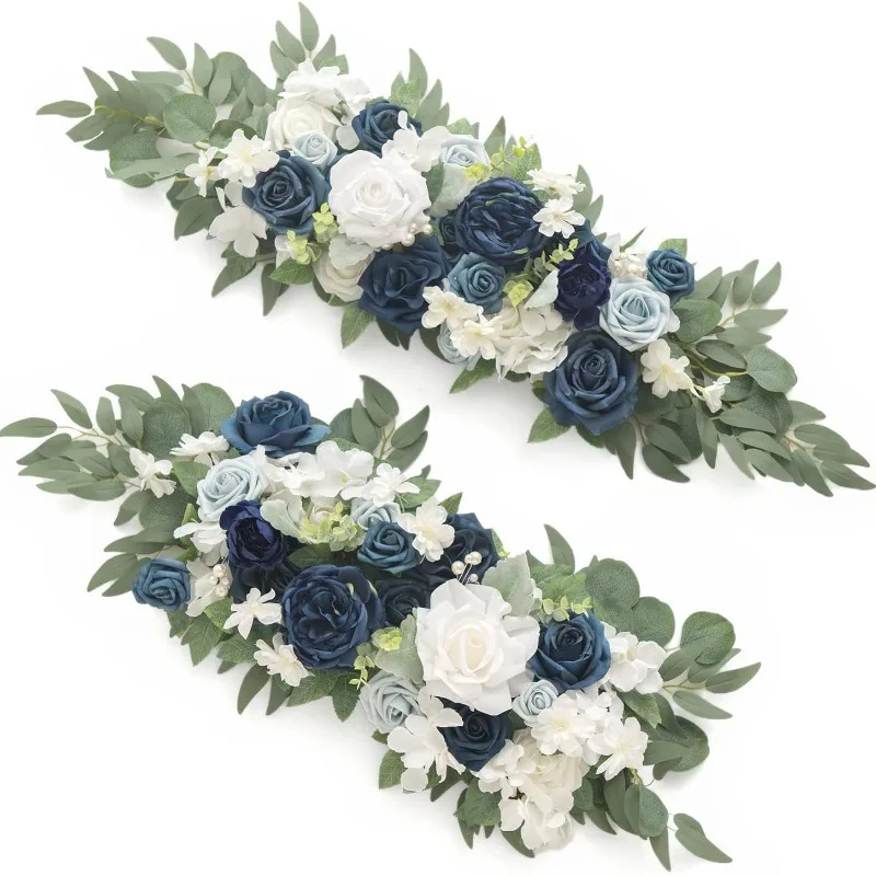 Flores simuladas, arco de boda, conjunto de dos piezas, flores de bienvenida y mesa de comedor para fiesta de vino, escena de arreglo floral