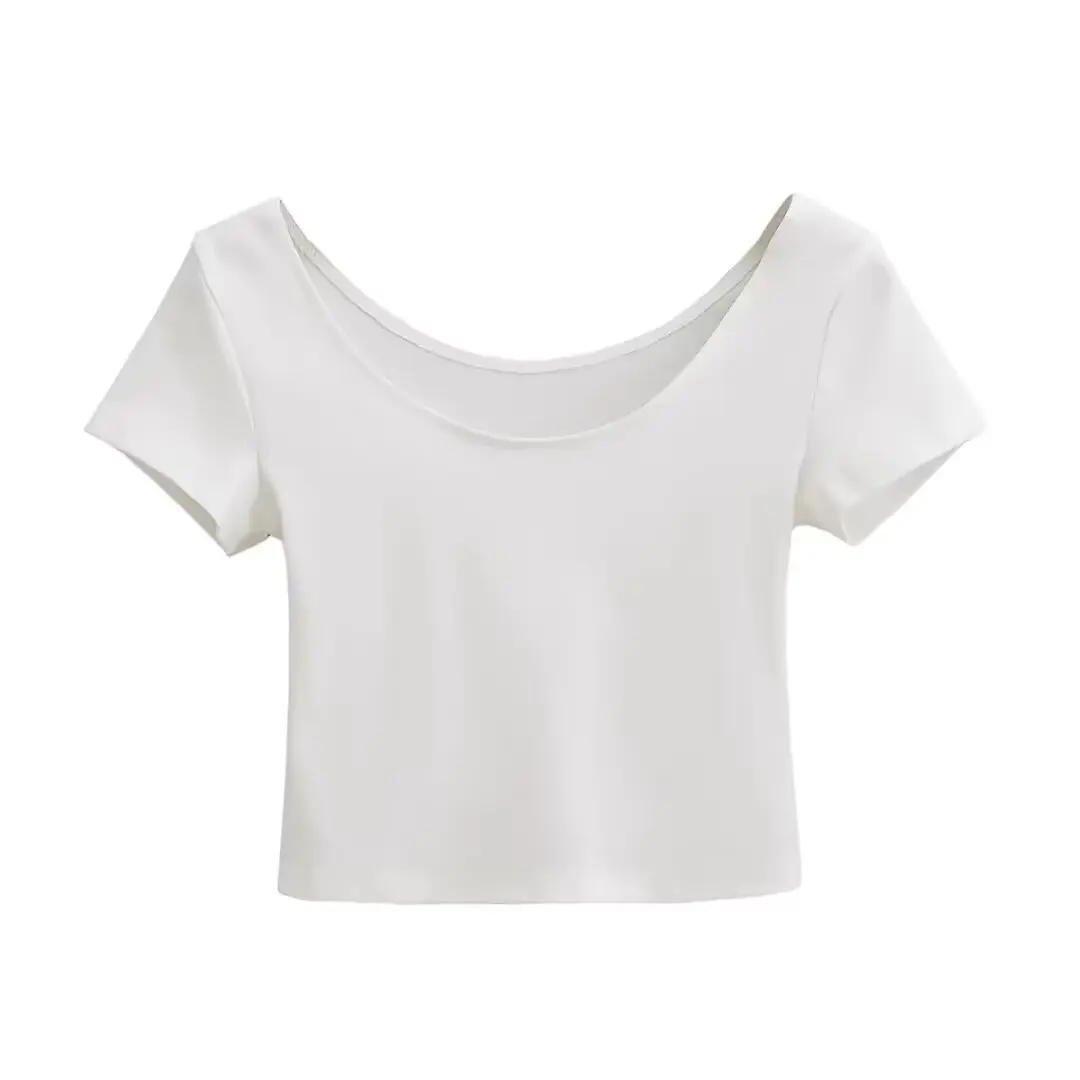 Obcisły top do jazzu lub T-shirt z czystej bawełny z okrągłym dekoltem, odkrywający brzuch, w stylu streetwear, idealny na lato.