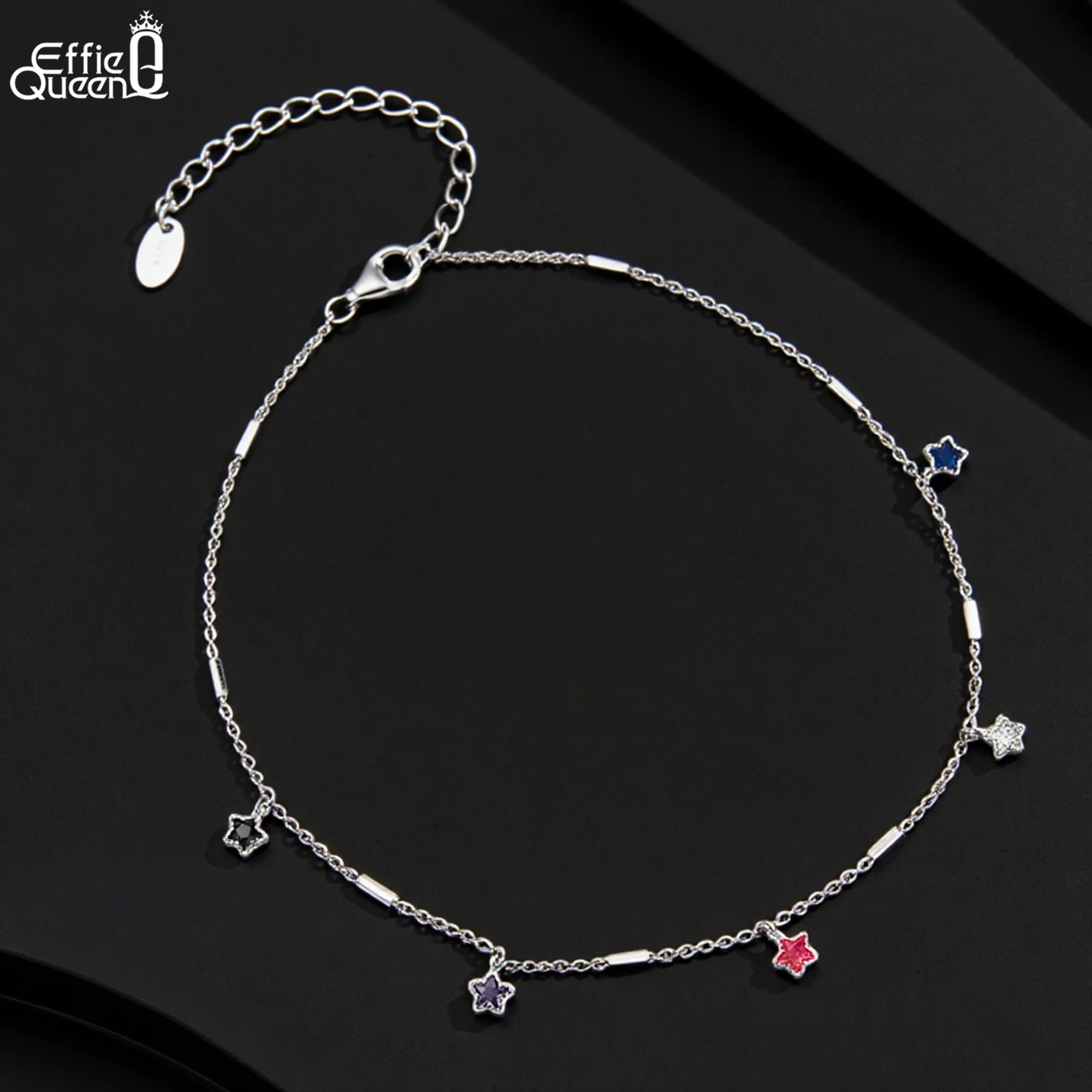 

Изящный браслет Effie Queen из стерлингового серебра 925 пробы со звездами, разноцветные украшения с цирконием, идеальный подарок на день рождения SA92