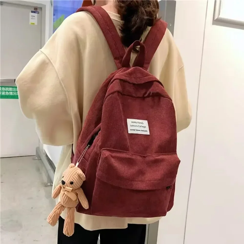 Retro Women Backpack Fashion High School College Students Book Bag Simple Corduroy Female Backpacks Large Capacity Bags Rucksack