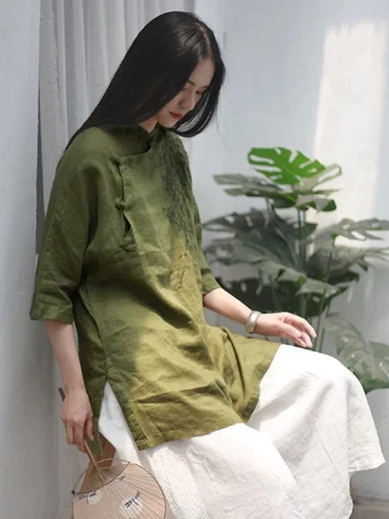 Retro Zen Style Cotton Linen Women's Shirt New Chinese Style Tang Costume Top Daily Wear Lightweight Fall Season Suitable for...