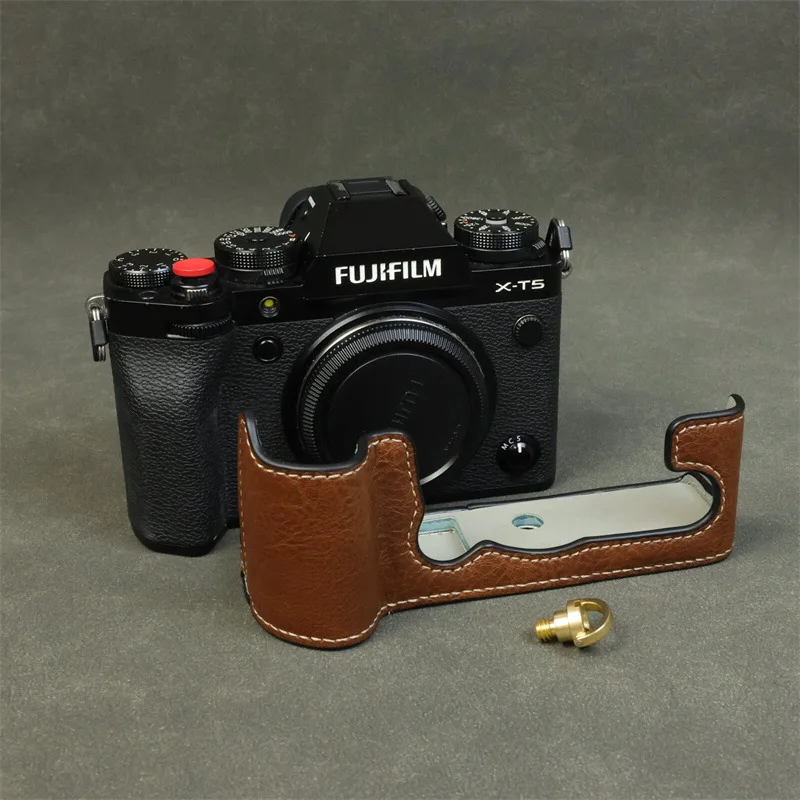 Magnetic PU Leather Camera Half Cases for Fujifilm XT5 X-T5 Bottom Cover Protective Base Shell with Battery Opening Port