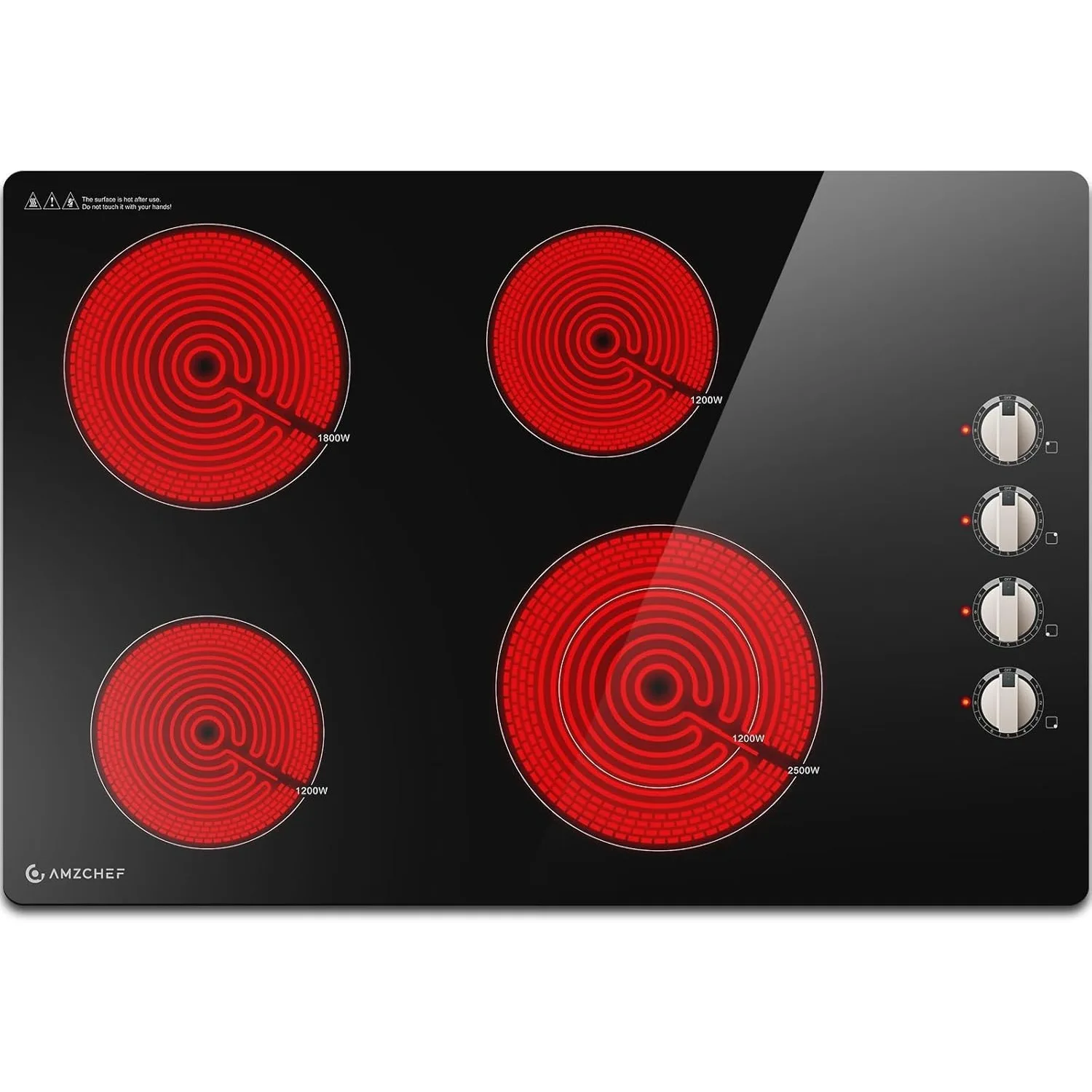 

30 Inch Built-in Electric Cooktop,6700W and 4 Burners Cooktop ,Knob Control Levels & Hot Surface Indicator