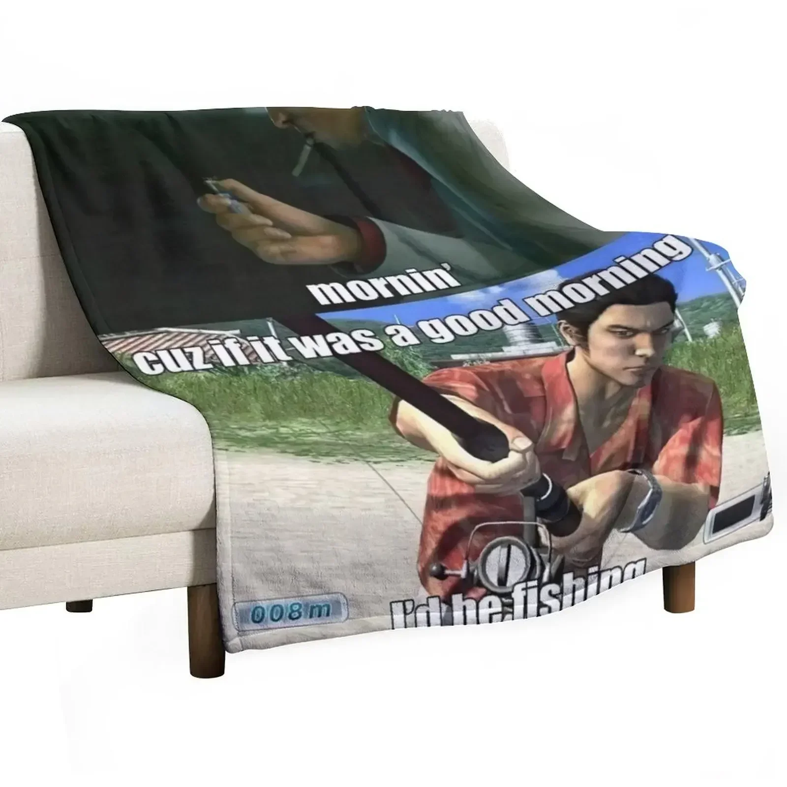 Good Morning Yakuza Meme Throw Blanket Sofa Decorative Throw Nap Bed Polar Furry Blankets