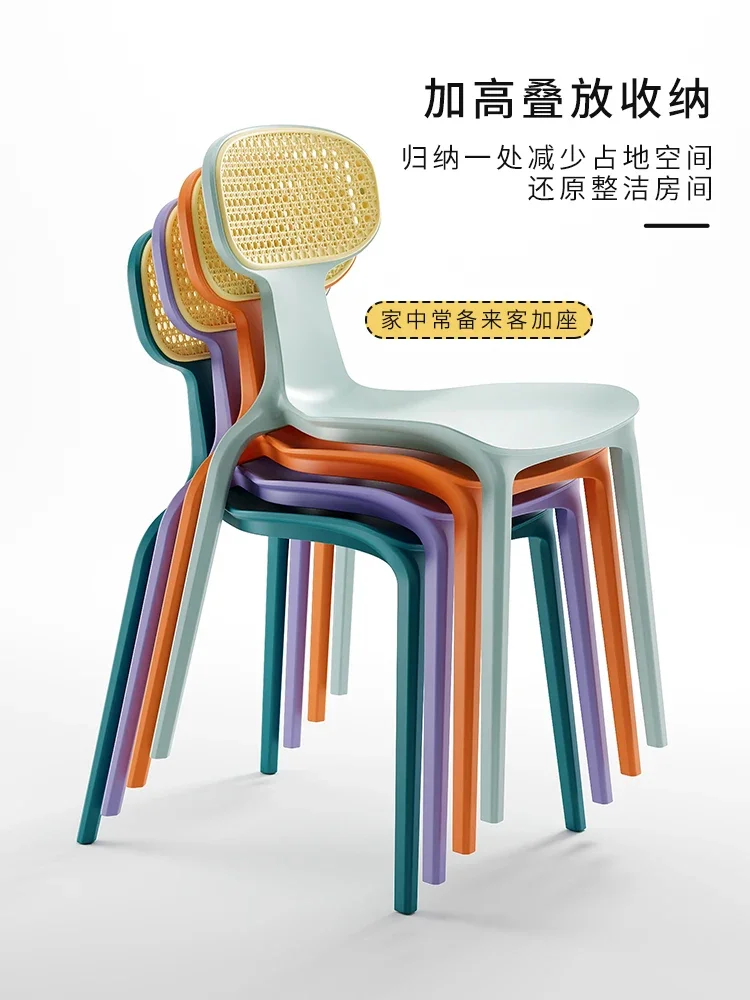 

Nordic Rattan Chair Ins Household Plastic Thickening Dining Chair Retro Internet Hot Designer B & B Backrest Stool furniture