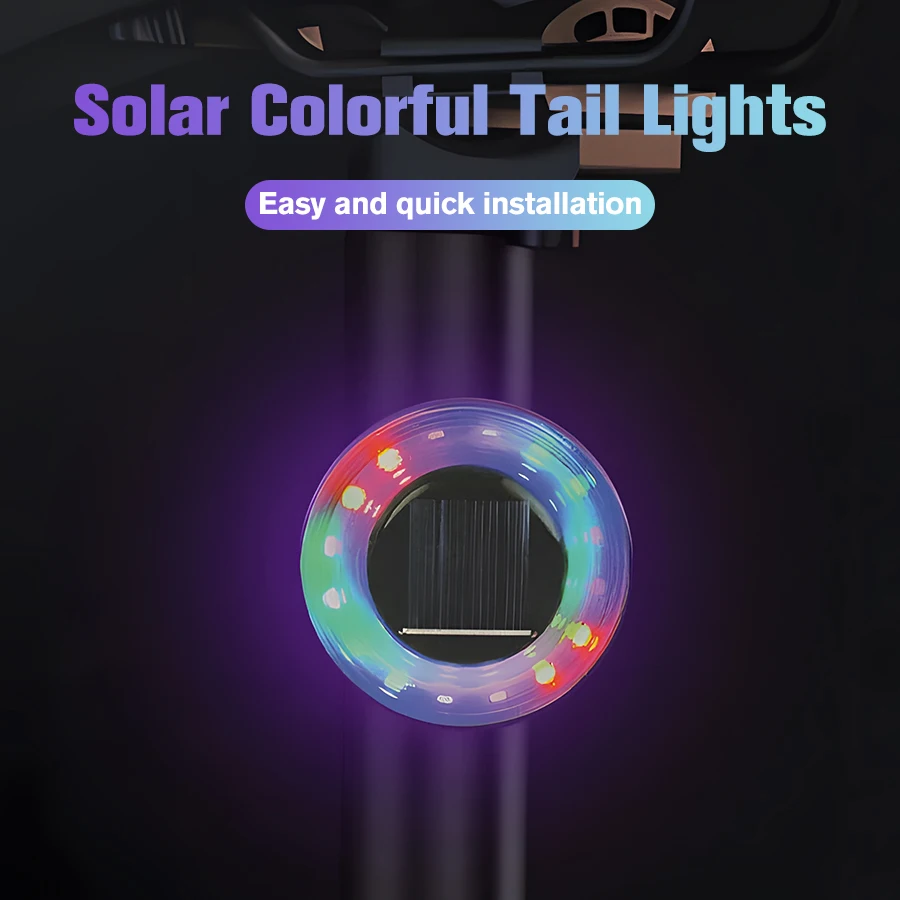 Tylne światła rowerowe RGB Solar LED Wodoodporne kolorowe tylne światło rowerowe 3-biegowe nocne migające światło Akcesoria bezpieczeństwa do jazdy