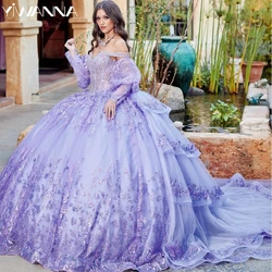 Detachable Sleeve Quinceanera Dresses Shiny Luxury Sequin Beads Sweet 16 Year Vestidos De 15 Anos Birthday Party Gown Customized