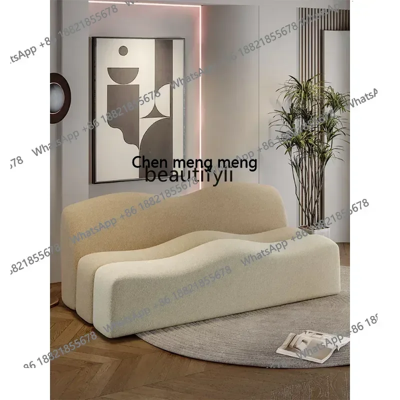 أريكة غرفة المعيشة ذات الحجم الشمالي الإبداعية الفرنسية كريم نمط موجة مصمم أريكة قماش أثاث غرفة المعيشة أثاث المنزل