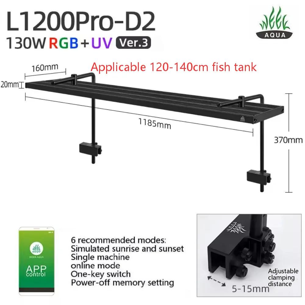 WEEK AQUA L-serie APP-bediening Dimmer en timer RRB+UVA Aquariumverlichting Geplant ledlicht