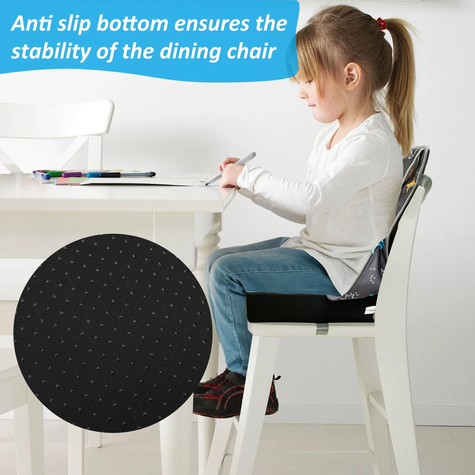 Coussin de siège rehausseur pour enfants, chaise de salle à manger, coussin haut et doux, oreiller de dossier réglable et amovible, sécurité