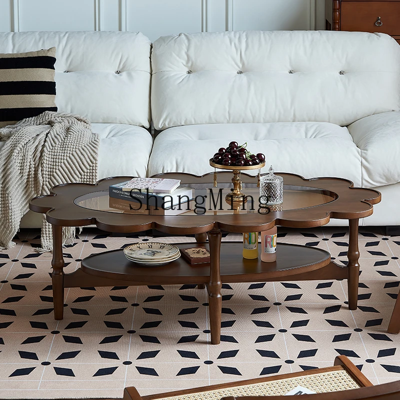 

TMJ coffee table cherry wood oval living room coffee table double solid wood lace wooden medieval coffee table