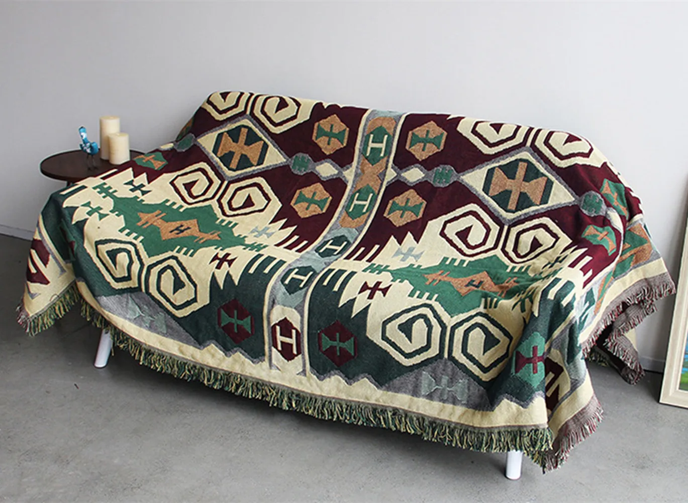 

Boho Green Pattern Flower Cotton Woven Thread Throw Blankets Bed Cover Carpet Camping Travel Beach Sofa Leisure Cover