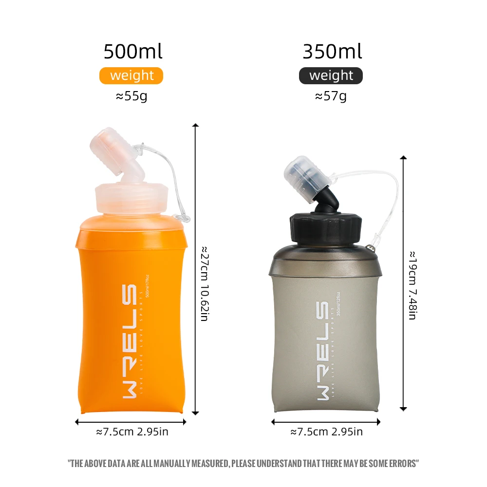 WRELS 350ml 500ml Water Bottle BPA-Free Foldable Soft Flask TPU Sport Water Bag Silicone Straw Outdoor Sport kettle for Running
