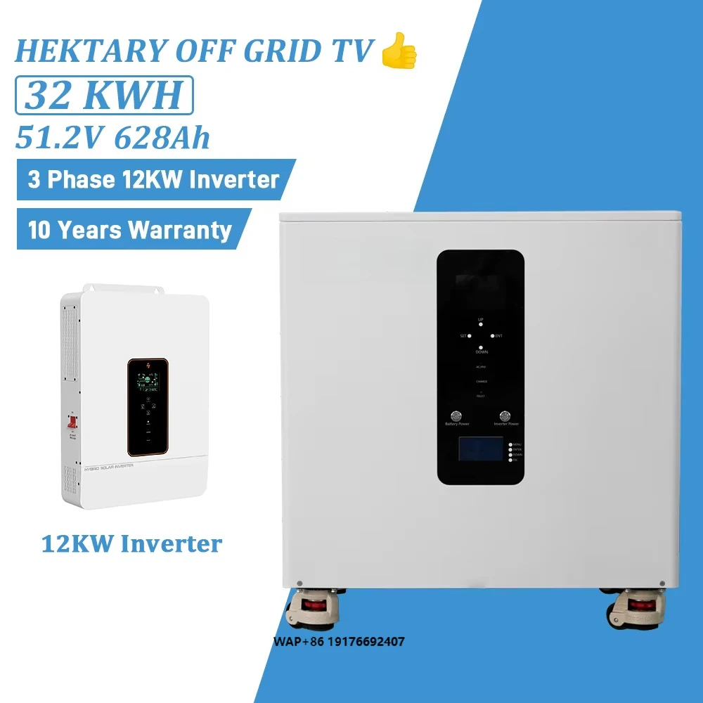 HEKTARY OFF GRID TV--51.2V 628Ah 32KWh+12KW Three Phase Inverter All in One +Grade a 314Ah+10years Warranty+DDP to Poland