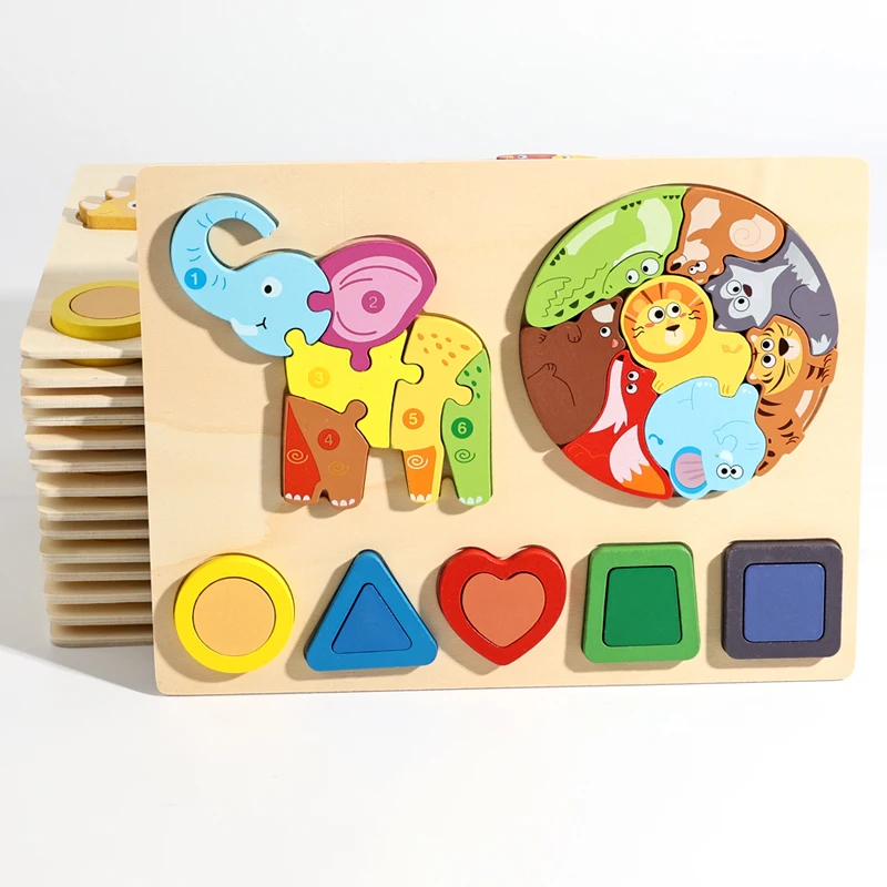 Kids Colorful 3D Puzzles Montessori Games Cartoon Animals Jigsaw Puzzle Baby Educational Wooden Toys for Children Education
