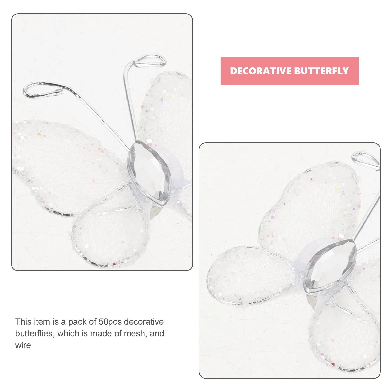 

50Pcs White Mesh Wire Decorative Glitter Butterflies Wedding Favor Invitation Craft Butterfly Decorative Butterfly