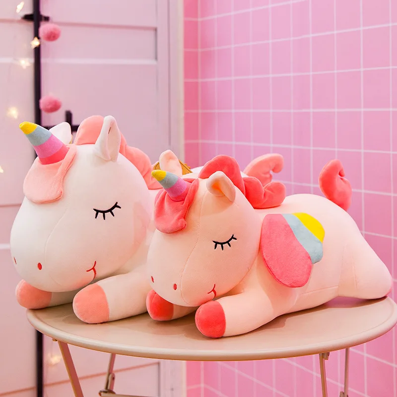 Fantastische Eenhoorns Pop Pluche Speelgoed Slapende Squishy Dier Plushie Peluche Roze Wit Gele Vleugels Eenhoorn Kussen