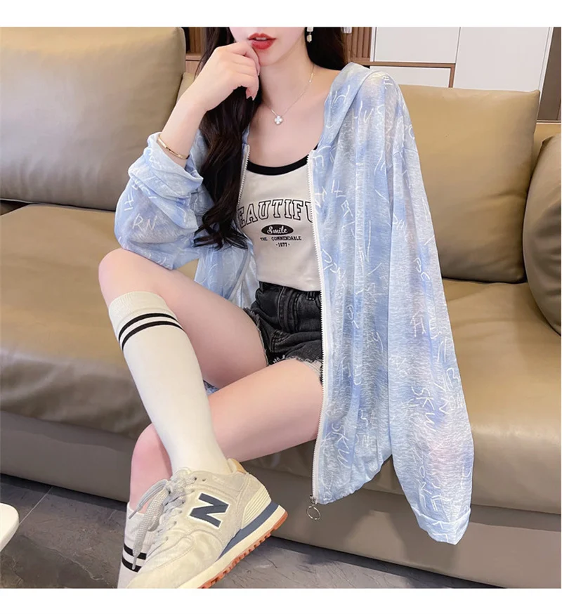 Ice Thin Sun Protection Clothing For Women's Summer Wear 2024 New Loose Fitting Sun Protection Clothing Cardigan Hooded Jacket