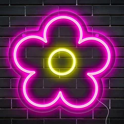 Flower Neon Signs for Bedroom Wall Decor Teen Room Night Light Cute Decor Flowers Light up Sign Christmas Gift Decor Party Light