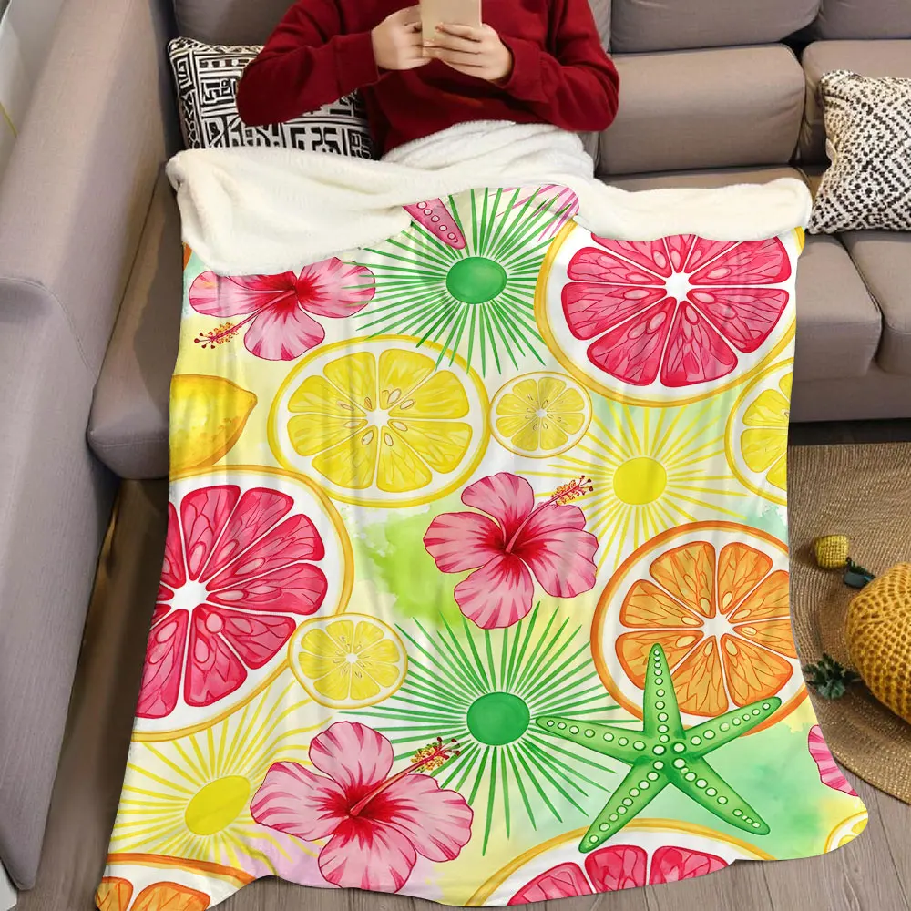 Tropical Fruit Flannel Blanket Warm Soft Halloween Christmas Decorative Couch Warm Cozy All-Season Gift