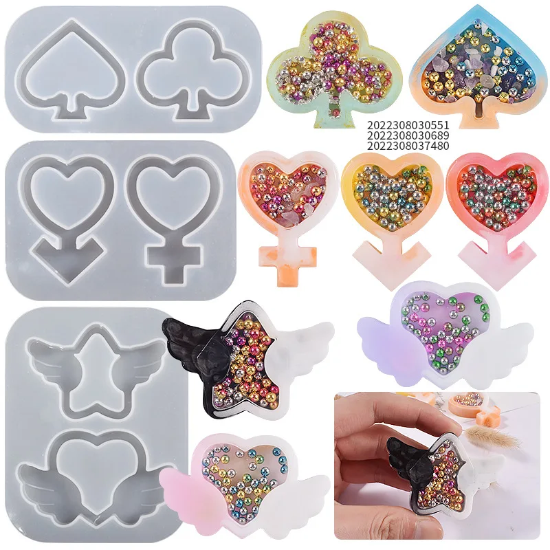 DIY Resin Mold Crystal Shaker Mold Peach Heart Plum Blossom Love Angel Wings Quicksand Pendant Silicone Mold Jewelry Keychains