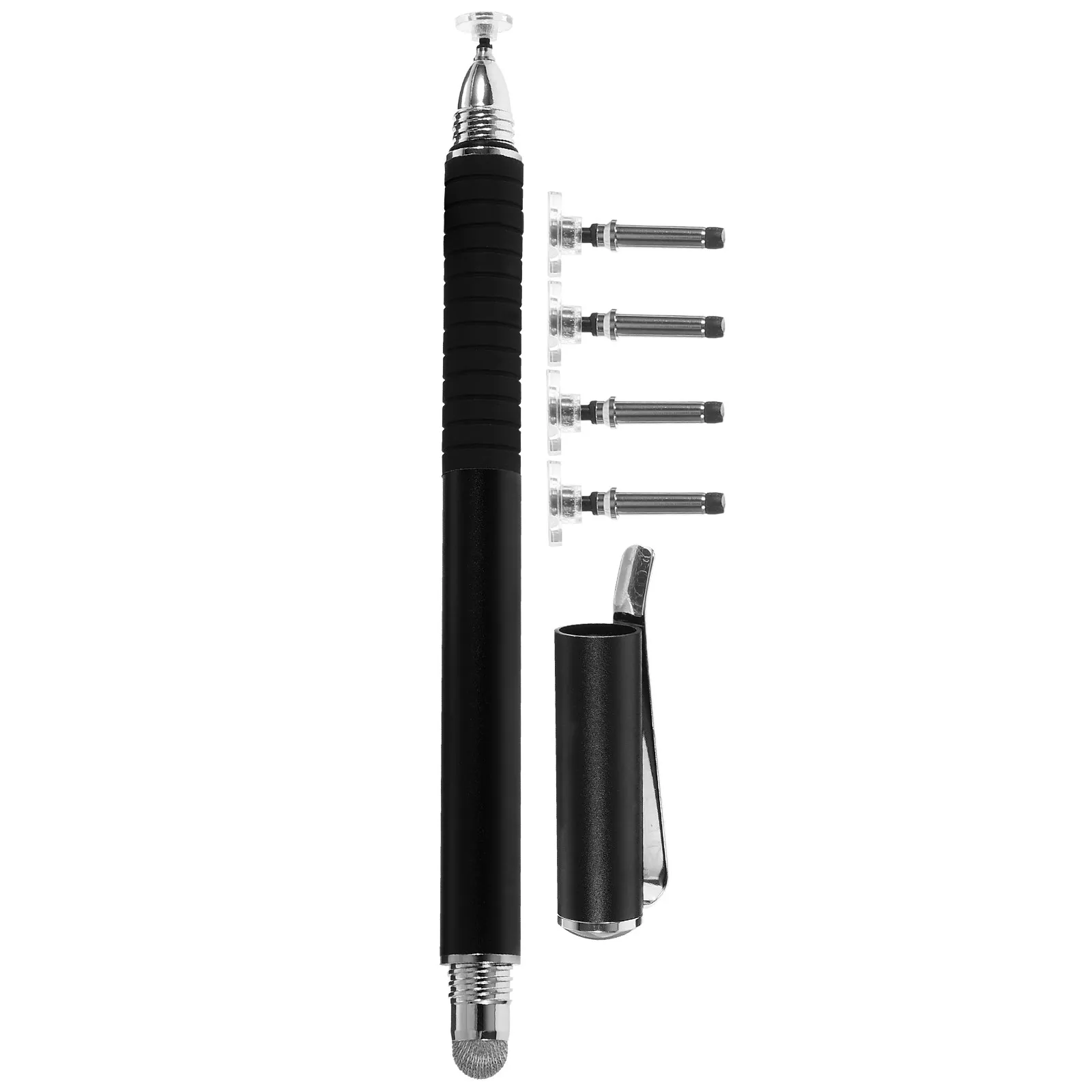 5Pcs Premium Metal Capacitive Stylus Pen Set with 4 Replacement Silicone Disc Tips and Conductive Microfiber Tip for Tablets