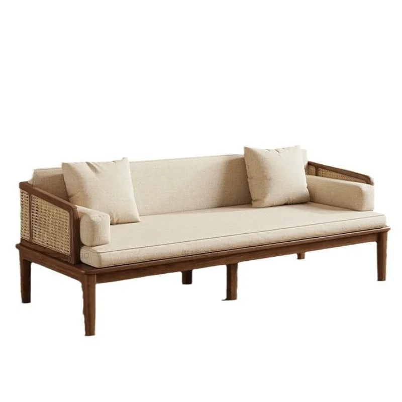 New Chinese rattan solid wood sofa bed push-pull small apartment household living room retractable dual-purpose sofa B & B Hotel