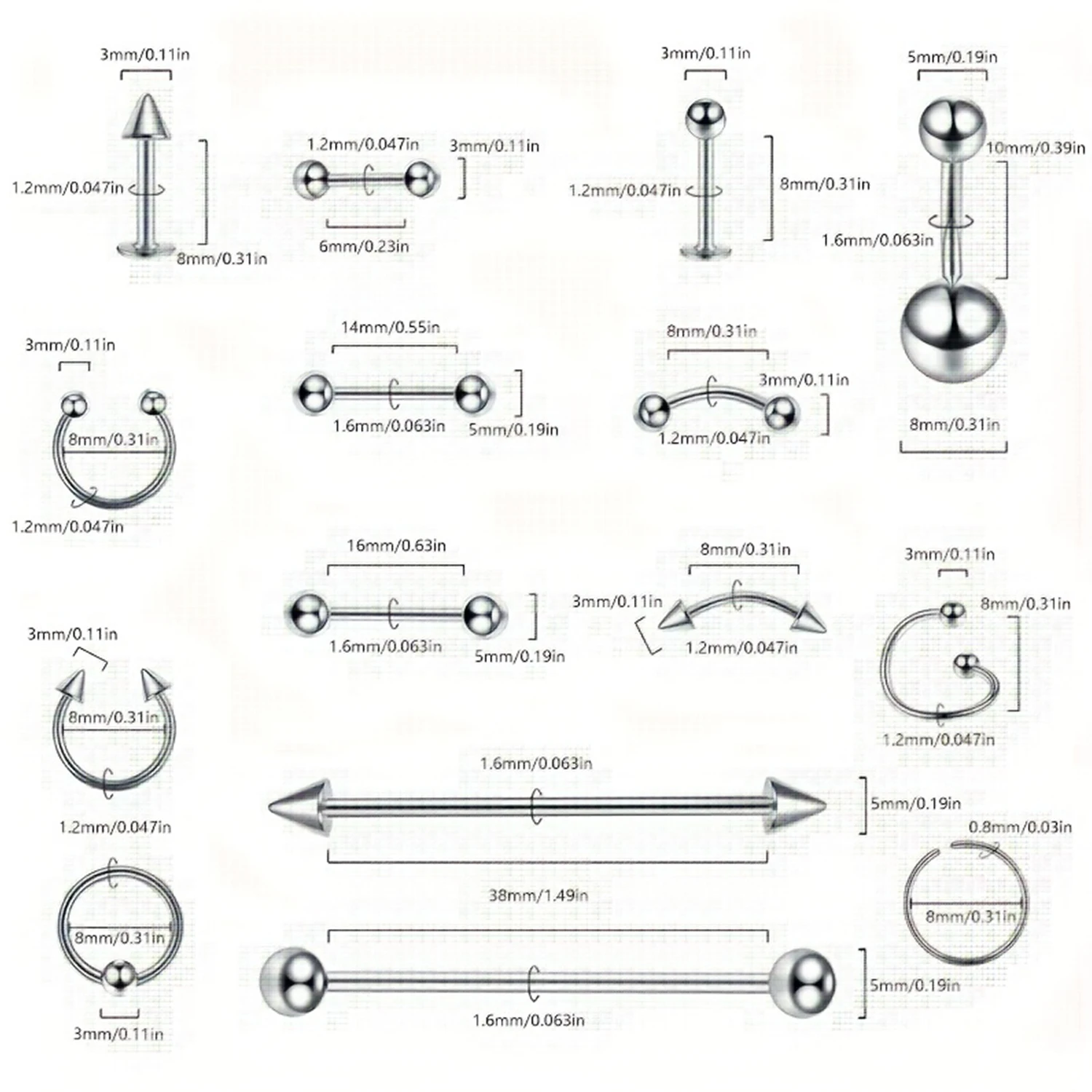 168/171pcs 316L Stainless Steel Body Piercing Tool Set For Ears, Lips, Belly, Tongue, Nose, Eyebrow And More Piercing