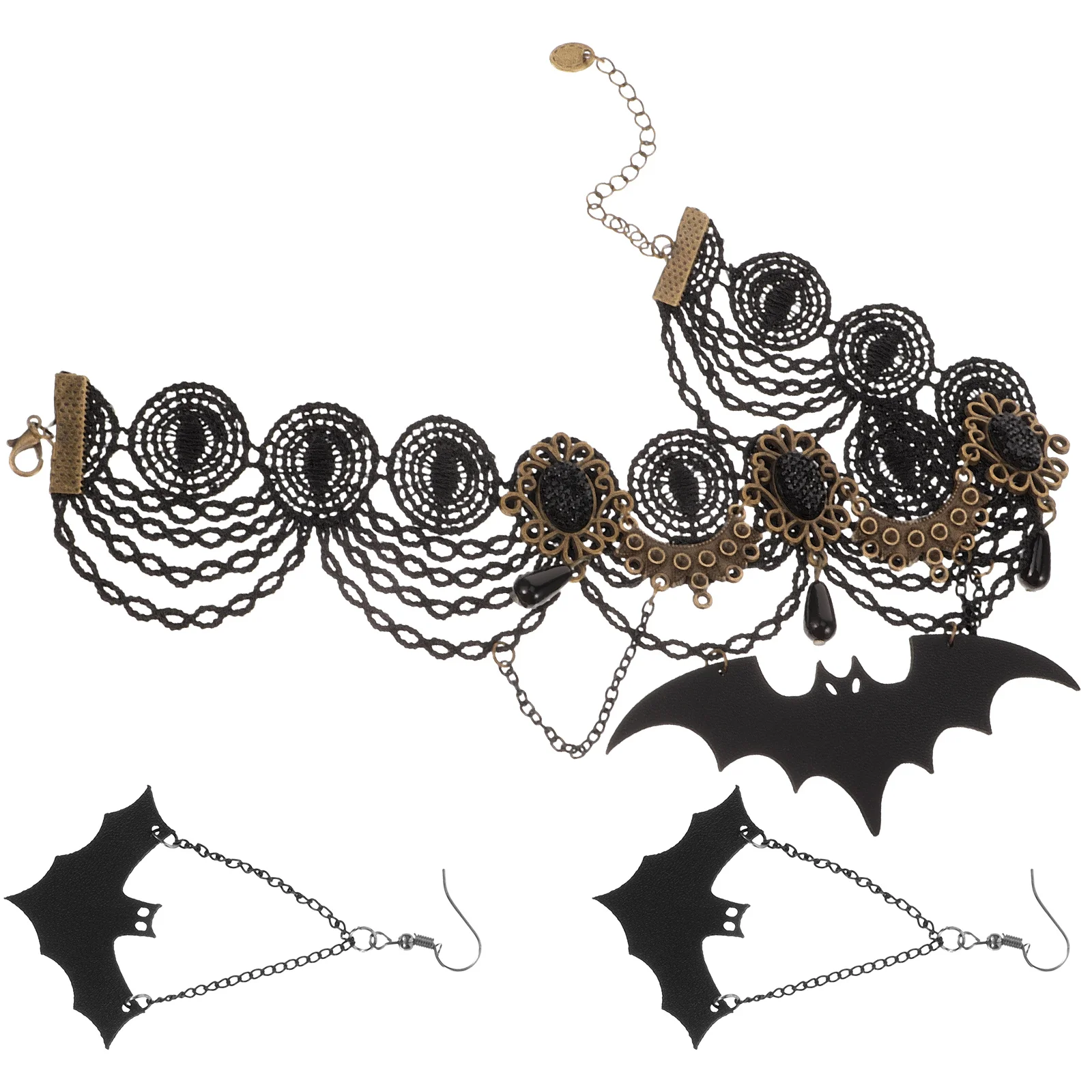 

1 set Halloween Necklace Earrings Set Bat Costume Jewelry Party Cosplay Wear Durable Trendy Halloween Party Necklace Earring