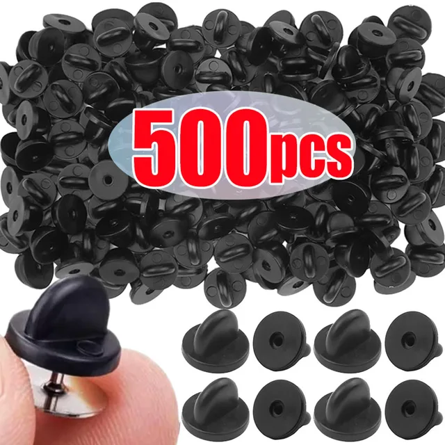 50/500szt Czarne gumowe szpilki z PVC Motylkowe spinki do krawatów Uchwyt do klapy Zapięcie Szpilka Uchwyty do mundurowych odznak Wymiana