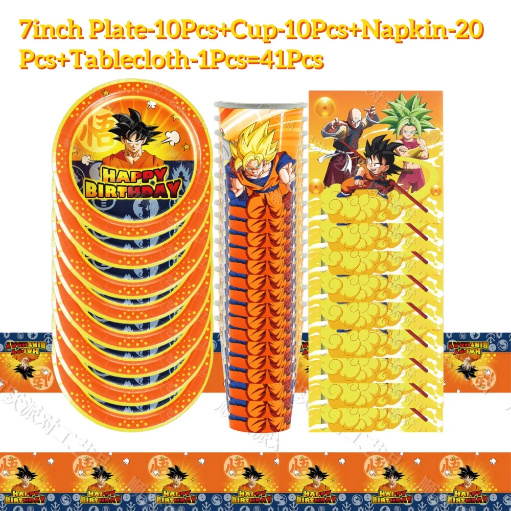 Dragon Ball Decorazione festa di compleanno Son Goku Stoviglie usa e getta Tovaglia Piatto Tazza Bambini Ragazzi Bomboniera Giocattolo Regalo Forniture per feste