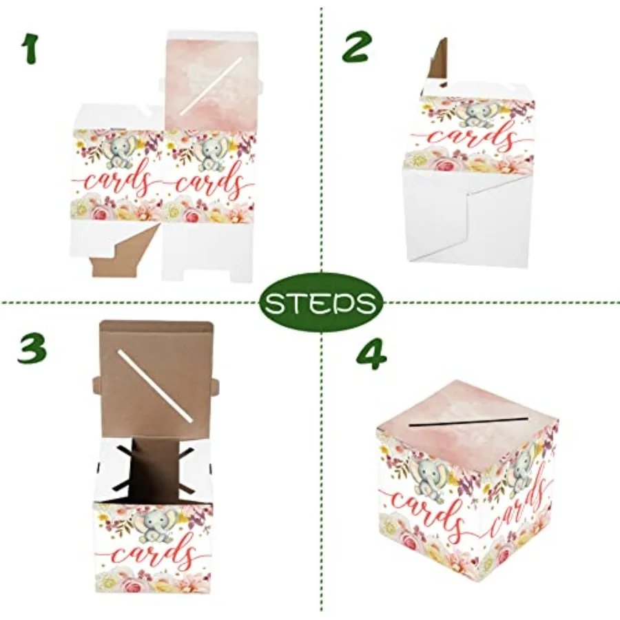 صندوق بطاقات على شكل فيل وردي بألوان مائية قابلة للطي على شكل زهور أو صندوق هدايا لحفلات استقبال المولود الجديد وحفلات أعياد الميلاد وحفلات التخرج