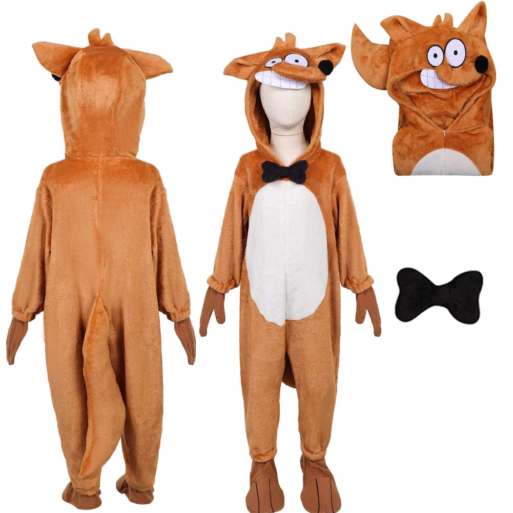 

Boys Girls Big Cartoon Bad Fox Flannel Hooded Jumpsuit Sleepwear Cosplay Costume Outfits Halloween Carnival Party Suit for Kids