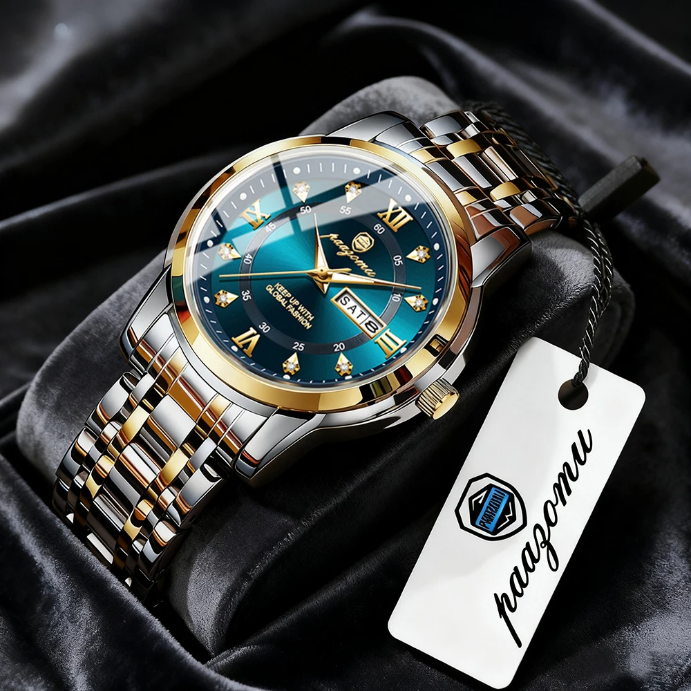 PAAZOMU Luxury Round Man Quartz Watch Waterproof Luminous Date Men's Watch High Quality Stainless Steel Business Men Watches