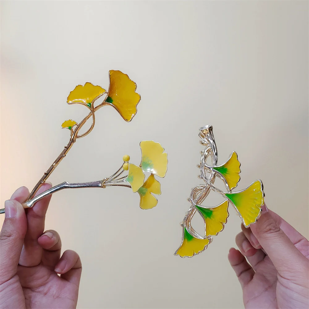 Artiglio per capelli con bastoncino per capelli cinese con elegante copricapo per panini in stile Ginkgo Biloba per il regalo di natale di san valentino