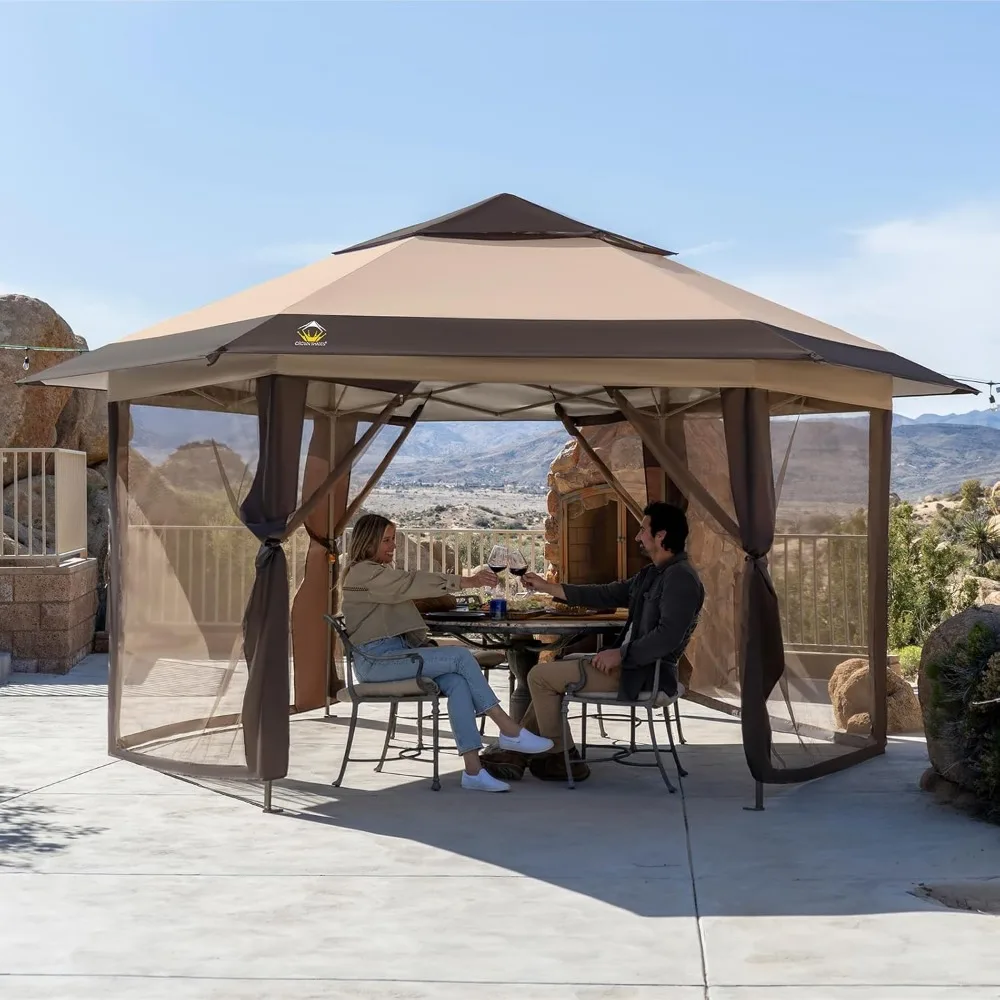 

12x12 Pop up Gazebo with Mosquito Nettings, Patented Center Lock 6-Sided Portable Gazebo, 300D Silver-Coated Fabric UV Resistan