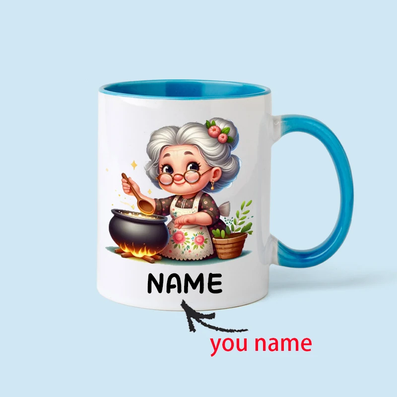 Customized name ceramic coffee mug - designed for elderly ladies who enjoy cooking, the perfect Mother's Day and Christmas gift.