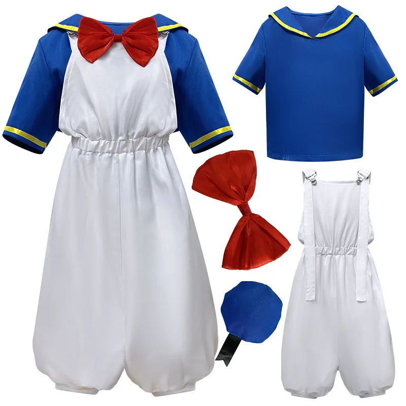 

Girl Duck Cute Costume Blue Shirt White Suspenders Halloween Duck Medium Sleeve Navy Sailor Cosplay Anime Duck