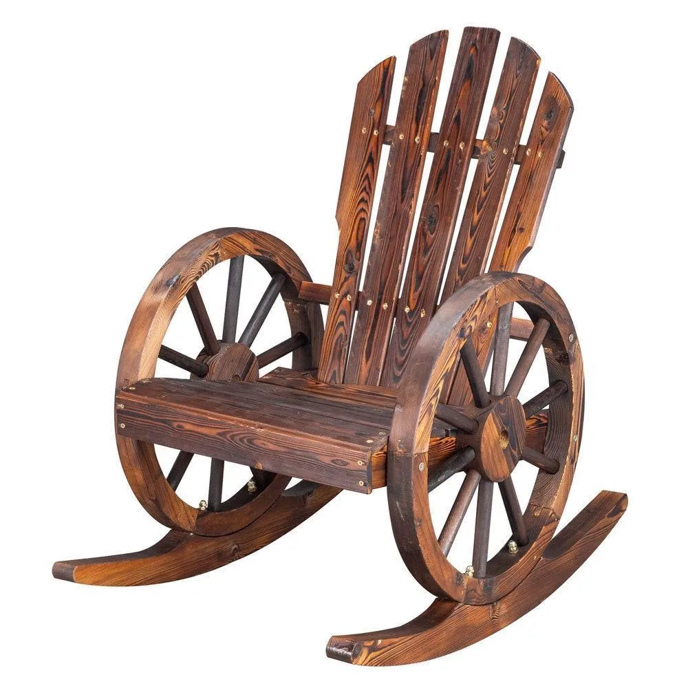 Wagon Wheel Bench Fir Wooden Garden Rocking Chair Patio Outdoor Furniture