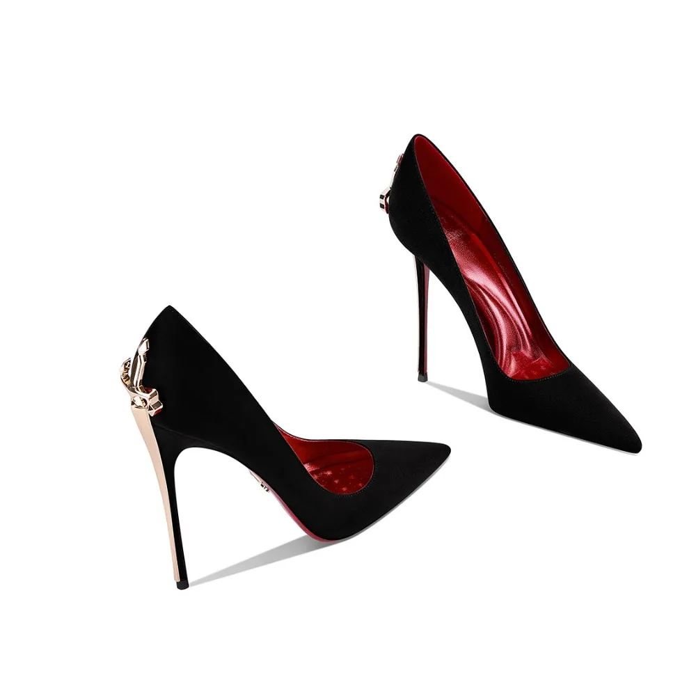 

Black Suede Pointed Toe Stiletto Heels Red Bottom Women High Heels 2026 Spring Summer Fashion