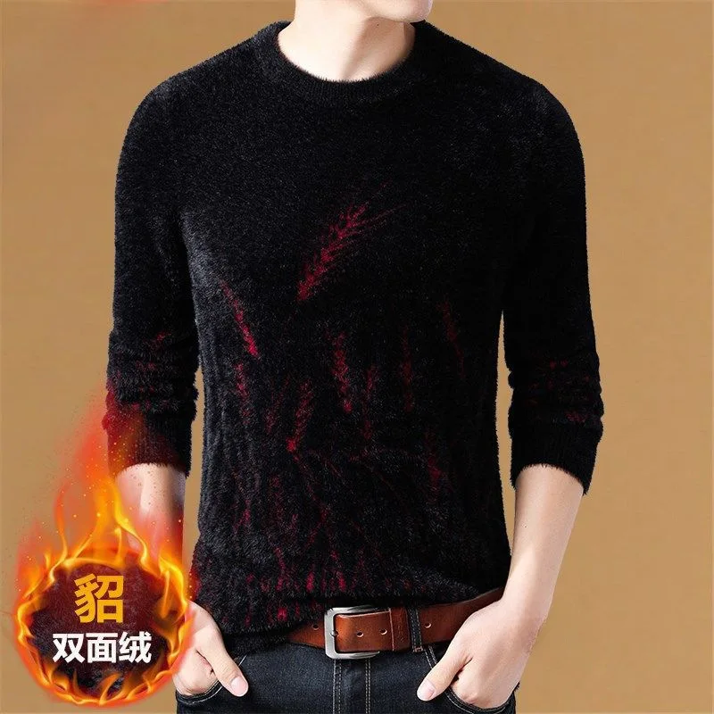 شتاء جديد الرجال سميكة المنك رداء علوي من الصوف الرجال البلوز الغزل الدافئة سترة الكشمير المعنقة إبرة مينغ يي #3