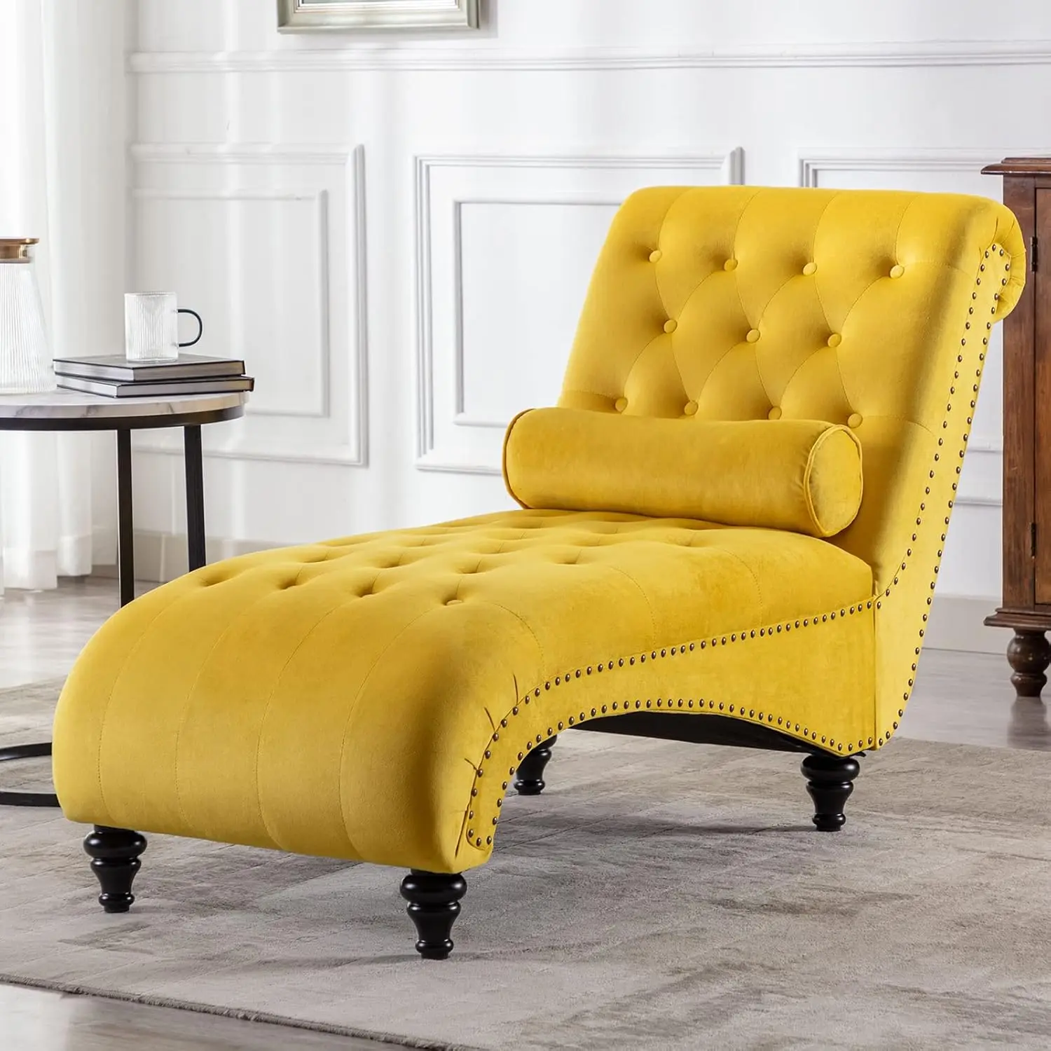 Accent Chair Upholstered Couch with Toss Pillow for Bedrooom Living (Yellow)