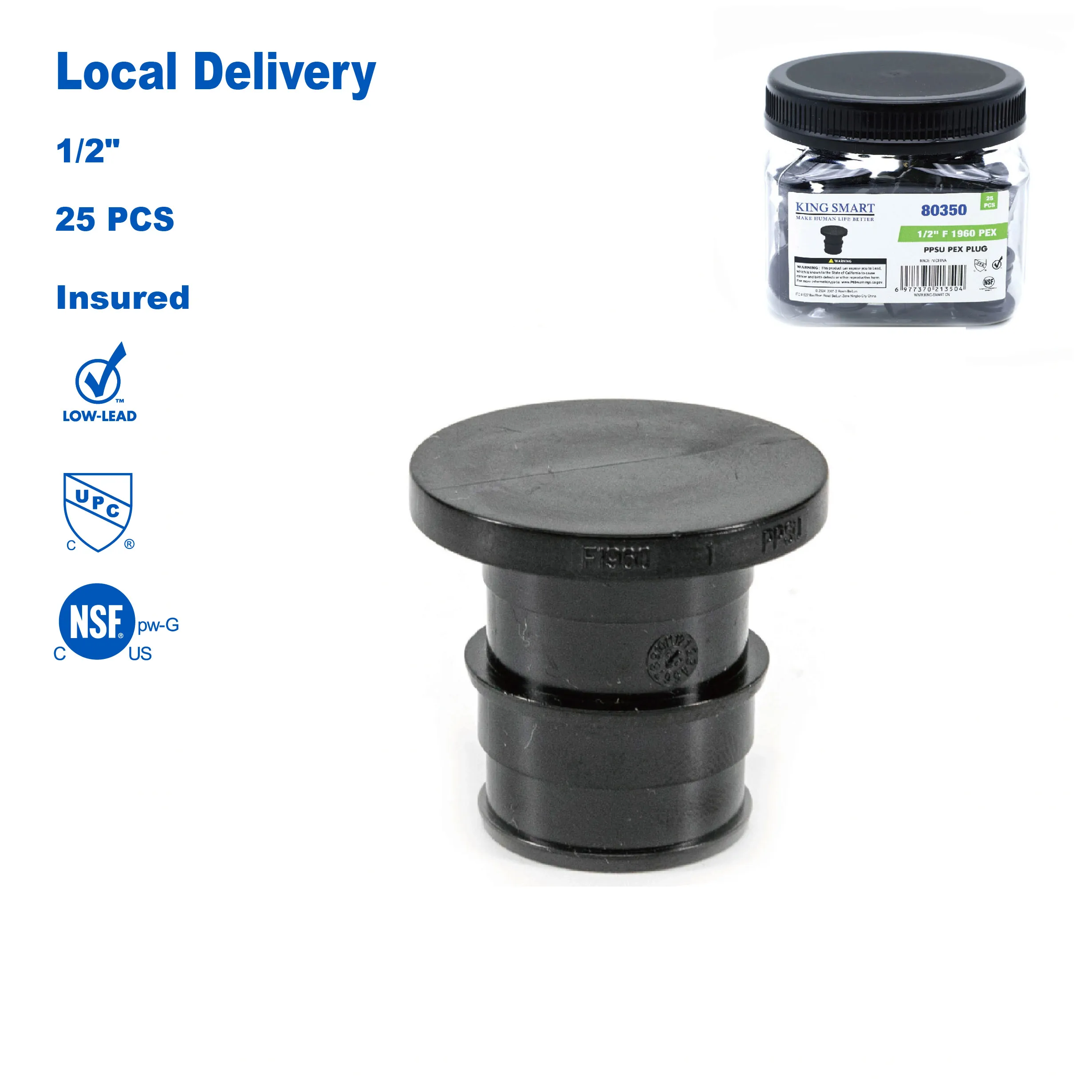 

KING SMART F1960/Wisbo/PEX A Expansion PEX 1/2" PEX Plug; 25Pcs/Case; PPSU; 80350